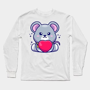 Cute baby mouse cartoon with love Long Sleeve T-Shirt